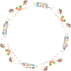 Easter wreath frame illustration on transparent background.