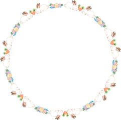 Easter wreath frame illustration on transparent background.