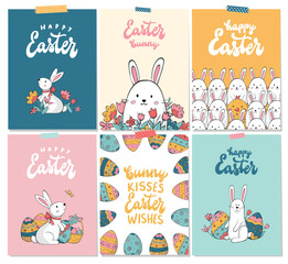 Easter greeting cards, posters, prints, banners collection decorated with lettering quotes and doodles. EPS 10