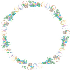 Easter wreath frame illustration on transparent background.