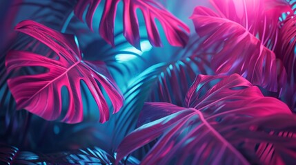 Fototapeta premium Close-Up of Pink and Blue Leaves, Vibrant Nature Display in Stunning Colors