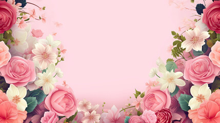 Pink rose flower composition background, decorative flower background pattern, floral border background