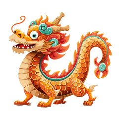 traditional chinese new year dragon cartoon mascot in vivid colors, isolated on transparent background. high resolution and royalty-free image for commercial and editorial use