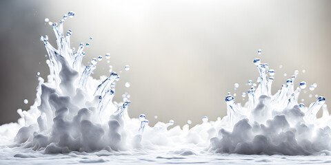 abstract background empty backdrop of scintillating. The white marble surface reflects sparkling white water and a blank background with flames and mist as the placement scene.