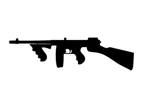 black tommy gun silhouette on white clip art preview