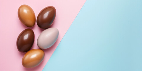 easter eggs on a pastel blue and pink background	
