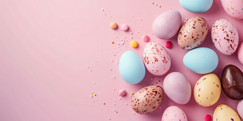 Fototapeta na wymiar easter eggs on a pink background 
