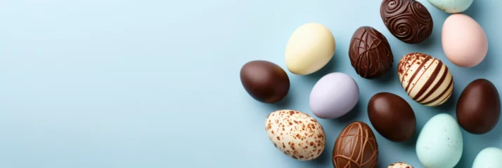 Fotobehang easter eggs on a pastel blue background   © RemsH