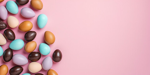 easter eggs on a pink background	