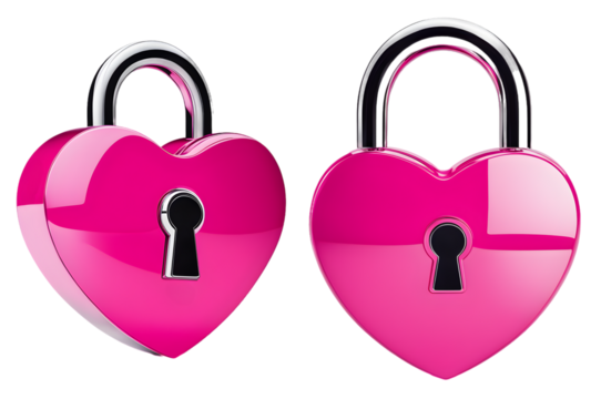 set of pink heart shaped padlocks isolated on transparent background