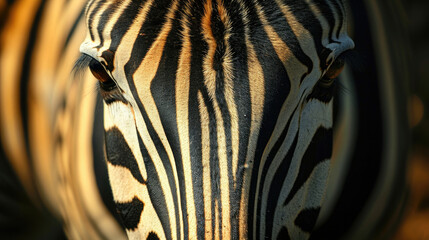 Detailed zebra stripe pattern illuminated by warm sunset light
