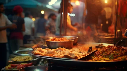 Fotobehang India street food at night market. AI Generative. © G. Tanawat