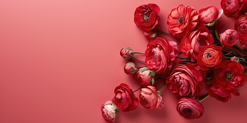 Red roses on a pink background abstract
