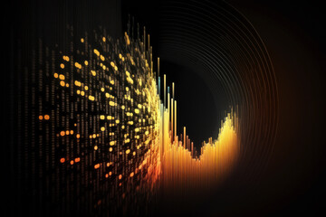 Glowing lines and flying white and blue geometric particles on a dark background