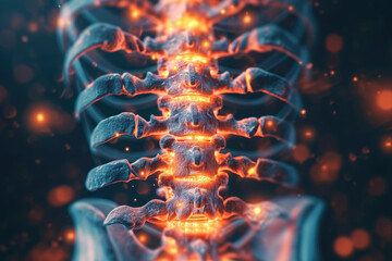 Person with back pain, spine x-ray illustration