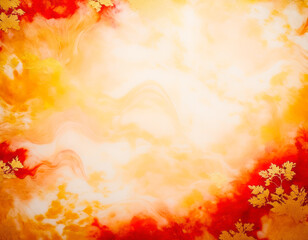 赤い煙状の流体と金箔の背景イメージ 煙 水彩風 Red smoky fluid and gold leaf background image Smoke Watercolor Style