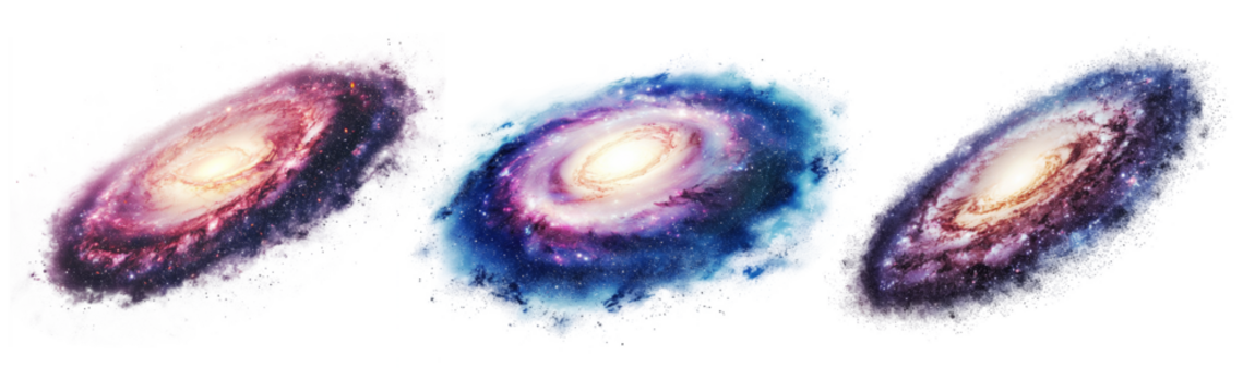 Set of galaxy isolated on transparent background.