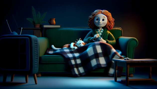 Personnage en p&acirc;te &agrave; modeler : soir&eacute;e cocooning dans le canap&eacute;