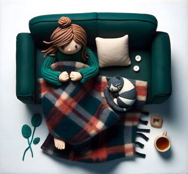 Personnage en p&acirc;te &agrave; modeler : soir&eacute;e cocooning dans le canap&eacute;