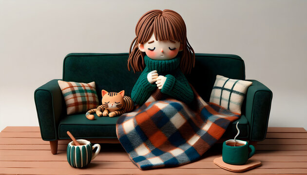 Personnage en p&acirc;te &agrave; modeler : soir&eacute;e cocooning dans le canap&eacute;