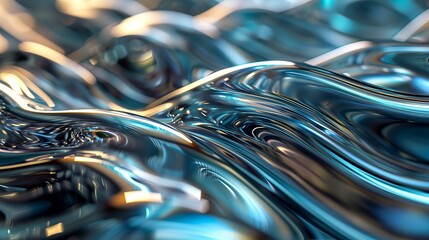 Flowing metallic patterns twist and turn, creating an illusion of movement