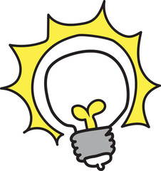 Cartoon light bulb illustration on transparent background.
