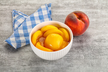 Ripe sweet and juicy canned peach