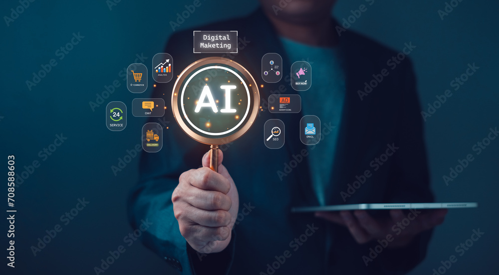 Poster artificial intelligence ai analysis advertising e-commerc digital marketing technology network world