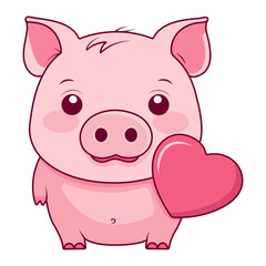 Kawaii pig with a heart. Cute vector illustration.