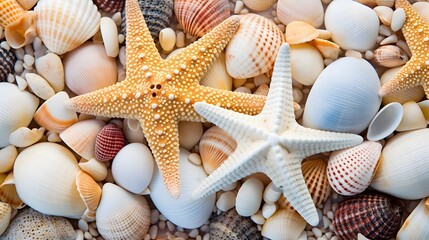 Fototapeta na wymiar Starfish and seashells collection, can be used as a background