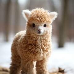 Photo of a baby alpaca with soft, woolly fleece. Generative AI
