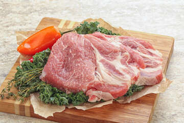Raw pork neck for cooking