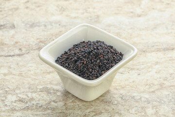 Black sesame seeds in the bowl