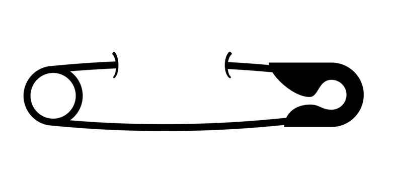 Safety pin. Opened and closed pins. pierced and clipping path sign. Vector safetypin icon. Open and close safety pins.