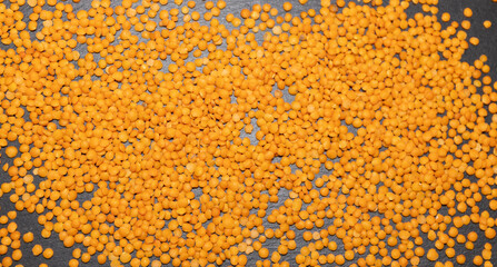 Raw red lentils, top view. Natural food for a healthy lifestyle