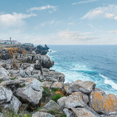 Summer Atlantic Ocean rocky coast landscape (Peniche, Portugal).
