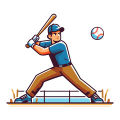 Obraz premium Baseball softball player in action vector illustration, hitter swinging with bat design template isolated on white background