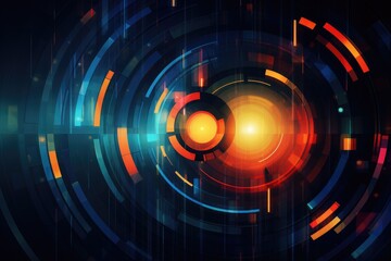 Fototapeta premium Colorful Futuristic Circle Network Technology Background. Connection. Technology. Future. Banner. Backdrop. Wallpaper. Graphic. Digital. Modern