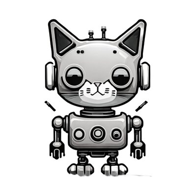 cartoon robot cat with headphones in silver