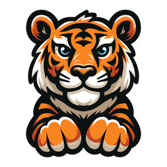 Fototapeta premium cute funny cartoon tiger mascot character design vector, logo template isolated on white background