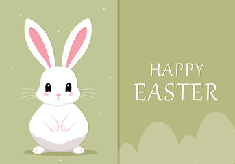 easter greeting card with bunny. Happy Easter. Cute rabbit for Easter. Bunny ears and Easter eggs. Vector illustration. Greeting card. Bunny in the egg	

