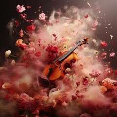 Fototapeta na wymiar Classical Violin and Flowers