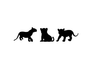 Set of Baby Tiger Silhouette in various poses isolated on white background