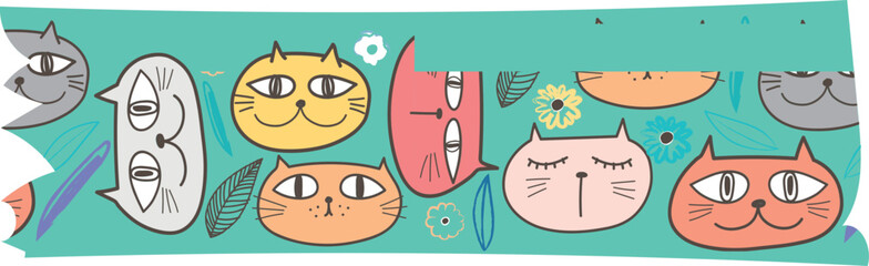 Cat washi tape on transparent background.
