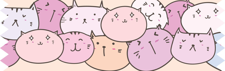 Cat washi tape on transparent background.
