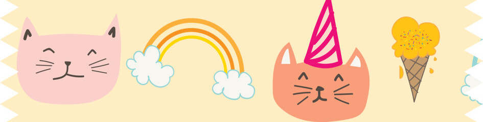 Cat washi tape on transparent background.
