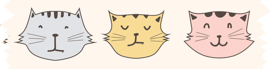 Cat washi tape on transparent background.
