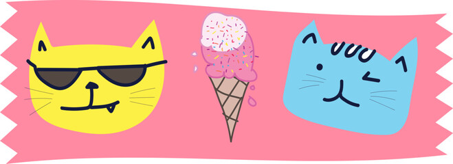 Cat washi tape on transparent background.
