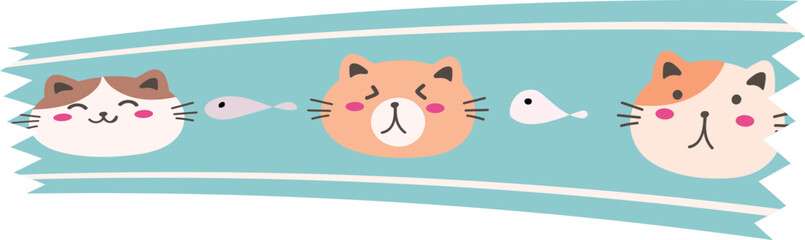 Cat washi tape on transparent background.

