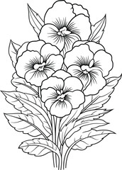 Pansy flower hand-drawn vector sketch flowers coloring page